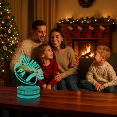 Image of CLORURBANLIVE 3D Football Philadelphia Night Light 3D Illusion Lamp with Remote Control 16 Color Options Sports Decor Lighting for Fans - Multicoloured OneSize