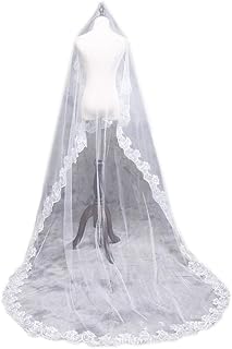 Xuebai 1.5/2/3/5M 1 Strato Donna Sposa Bianco Ultra Lungo Velo da Sposa Tulle Ampio Ricamato Esagonale Floreale Applique Bordo Matrimonio Solido Senza Pettine Velo da Sposa Bianco