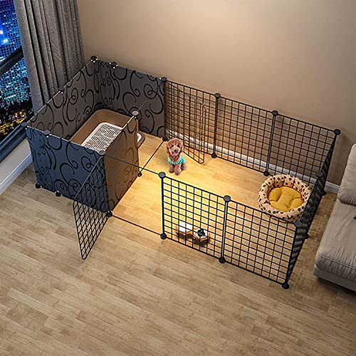 Kathon DIY Pet Playpen,16 Panels Portable Metal Wire Yard Fence , Rabbit , Guinea Pig Cages, Ferret,Puppy, Kitten Small Animal Playpen for Indoor and Door Exercisen Use (Black)