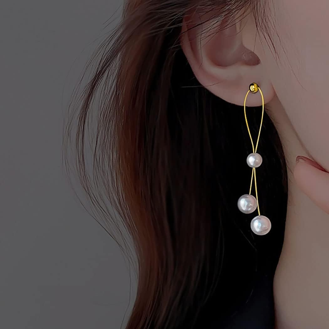 SLUYNZ Sterling Silver Pearls Dangle Earrings for Women Teens Wedding Pearls Dangle Earrings Long Tassel