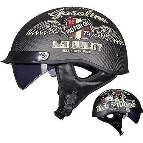 EBAYIN Jet Helmet Retro Harley Motorcycle Carbon Fiber Half Helmet DOT/ECE Approved Built-in Goggles Open Face Helmet Cruiser Helicopter Pilot Scooter Scooter Collision Helmet,F-L=(59~60cm) Cover