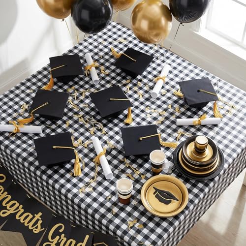 Image of sancua Checkered Vinyl Square Tablecloth - 54 x 54 Inch - 100% Waterproof Oil Proof Spill Proof PVC Table Cloth, Wipe Clean Table Cover for Dining Tables, Buffet Parties and Camping, Black and White