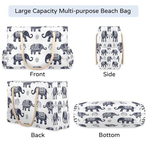Elephants Mandala Beach Bags for Women Large Beach Tote Waterproof Sandproof Large Tote Bag Swim Pool Bags4