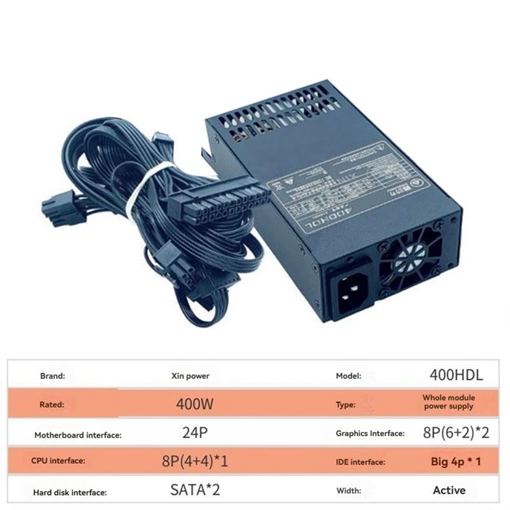 Fuente de Alimentación Modular ATX de 400 W, Fuente de Alimentación con Módulo Flex y Bajo de Ruido para Chasis de Computadora Pequeños de 1U (Flex ITX)