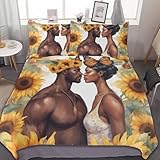 ZGDPBYF 3 Piece Quilt Set Afro Black King Queen Romantic Love African American Couple Comforter Set Bed Cover for All Season -1 Duvet Cover & 2 Pillowcases(No Comforter)