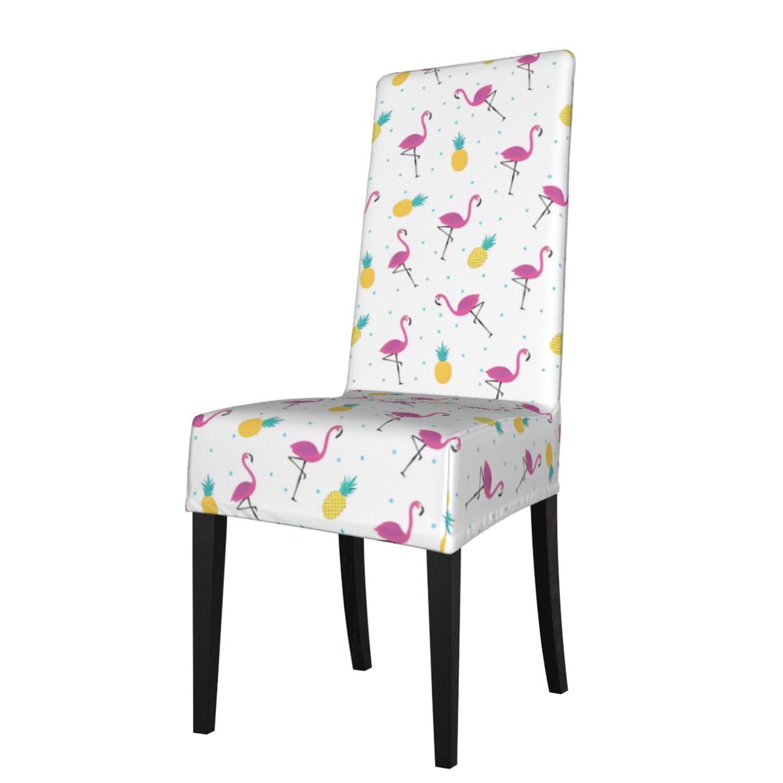 HJFCZH Flamingo and Pineapple Prints Dining Chair Throws - High-Grade Stretch Spandex Slipcovers for Instant Chair Refresh & Damage Protection - Easy Care