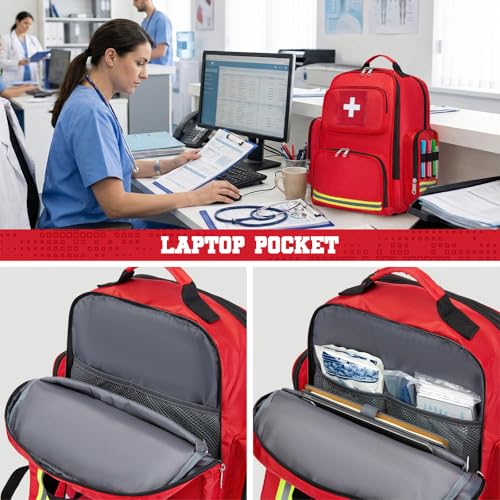 Image of Gatycallaty First Aid Backpack Medical Emt First Responder Bag Empty Ems Emergency Home Health Hiking Trauma Travel Camping (Red, Large - pack of 2)