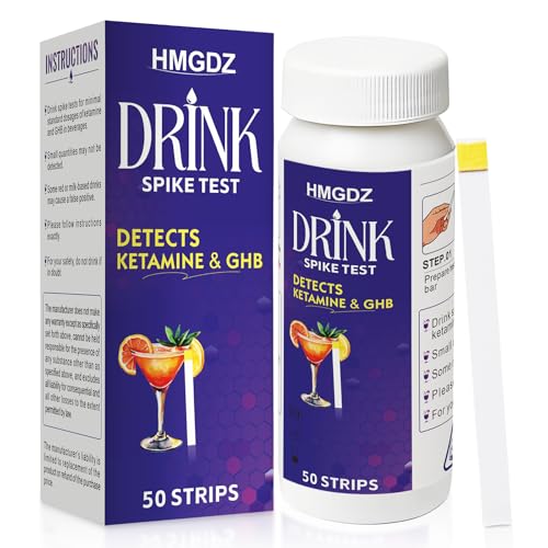 HMGDZ Drink Spike Test Strips - 50 Strips GHB and Ketamine Detector Ensures Drink Safety 10-Second Results.Beverage Wine Cocktail Beer Juice Water etc