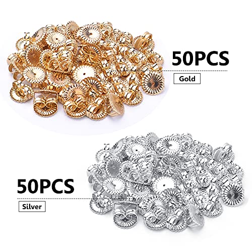 100Pcs Jumbo Earring Backs Brass Large Fancy Earring Backs Stoppers Butterfly Locking Secure Earring Lifters Backs For Women Girls Ear Studs Replacement, 2 Colors, 9 Mm X 4.7 Mm #TOP1