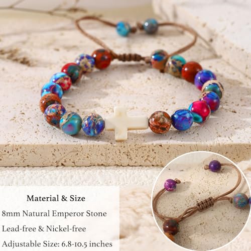 Image of enasal Easter Basket Stuffers for Teens Girls, Nature Stone Easter Gifts Cross Bracelet, Christian Gifts Inspirational Jewelry