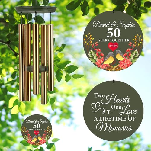 Image of ASTARIN 50th Anniversary Wind Chimes Personalized, 30 inch /36 inch Deep Tone Wind Chimes for Wife Husband Parents, Romantic Souvenirs for Men Women Couple
