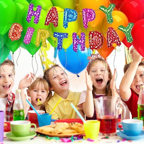 Image of KITTER Happy Birthday Letters Foil Balloon Set for Decoration | Multicolour Happy Birth Day Balloons Banner Set for Boys, Girls, Adults | Colorful Birthday Letters Foil Banner Balloons