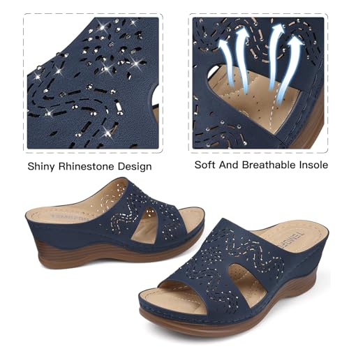Image of TEMOFON Women Wedge Sandals Dressy: Comfortable Lightweight Summer Shoes | Low Wedge Heel - Fit Wide Feet - Comfy Stylish Slip on Sandals Size 5-11