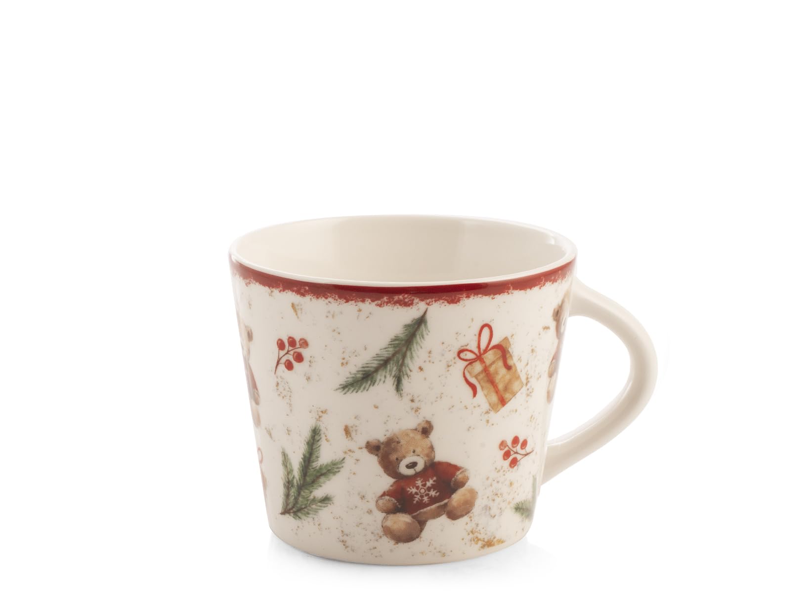 H&H Zestaw 12 filiżanek do herbaty z nowej porcelany kostnej – dekoracja zimowa, 280 ml, różne filiżanki z niedźwiedziem, balonem i narciarzami, eleganckie na śniadanie i herbatę