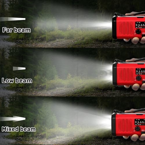 Image of 10000mAh Emergency Crank Radio, NOAA /AM /FM Weather Radio, Type-C Charge,Solar Charging,SOS, 3 Modes LED Torch, Reading Lamp, Compass for Outdoor Survival (Red)