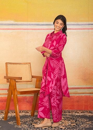 Image of LABEL ADRIJA Floral Print Pure Cotton Tunic Shirt Pant Cord Set Kurta Pant Set for Women