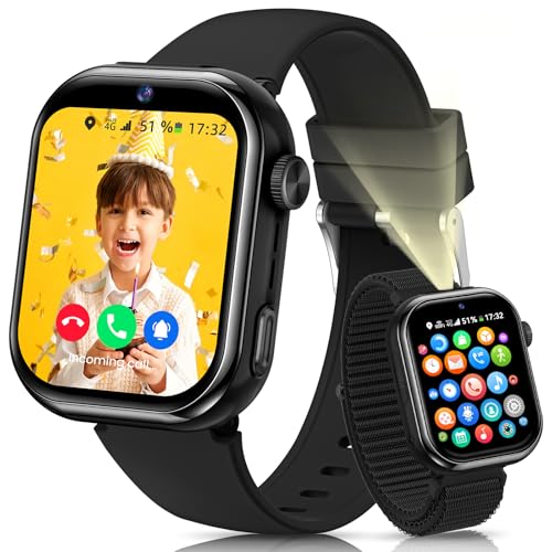 4G Montre Connectée Enfant, Montre Telephone Enfant avec GPS, Double Caméra, Appel Vidéo, Chat Vocal, SOS, Mode Classe, Lampe Torche, IP68, Podomètre,...