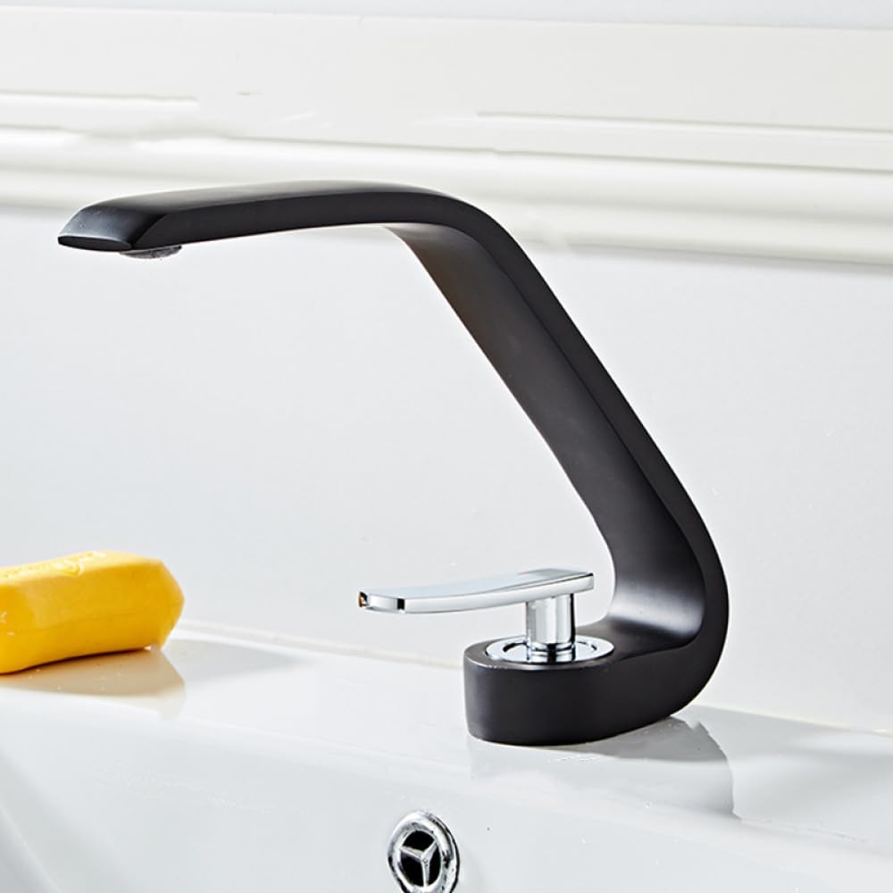 Grifo de lavabo de latón hecho con cepillo de cromo, grifo mezclador de lavabo de níquel, grifo de tocador, grifo de baño de agua fría y caliente, redondo negro