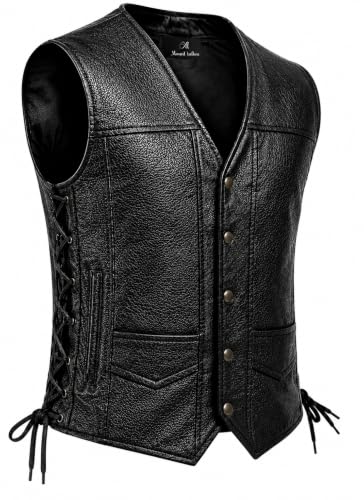 Mount Helicon Genuine Cowhide Leather Motorcycle Vest For Men & Women With 100% Polyester Lining-Black Bike Leather Vest Men (US Alpha Medium Regular Regular)