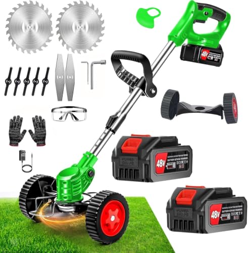 Image of Electric Wireless Rechargeable Edge Cutter 48V-2 Batteries-25cm Cutting Width|3-in-|Adjustable Height|3 Blade Types |Lawns & Gardens|Straight Blades Trimming Scissors. (Old-Green)