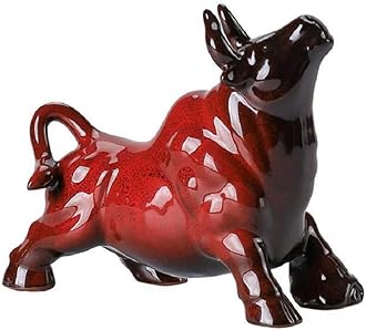 Wall Street Bull Arts Statues,Exquisite Ceramic Fortune Bulls Figurines and Sculptures Home & Office Tabletop Decor (Bullish-Red)