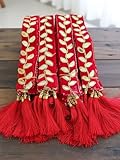 Moh & Maya Baarat Swagat Decorative Red Velvet Mala for Wedding & Guests Lace Trim with Gold Leaf Pattern Embroidered Tassels Traditional (40, Garland)