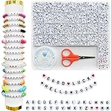 Amaney 1500 Pieces 4x7mm White Round Acrylic Alphabet Letter Beads A-Z Number Beads Star Beads Heart Beads and Crystal Line for Jewelry Making