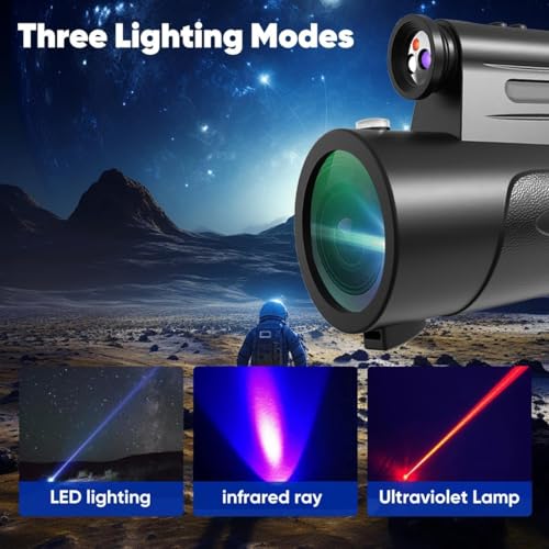 Monocular Telescope with Lights HD Monoculars 80x100 for Adults High Powered Monocular for Hunting with Smartphone Holder & Tripod, Handheld Telescope Suitable for Bird Watching Stargazing-Black
