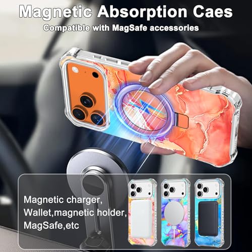 Shecaset for iPhone 18 Pro Max Case,[Compatible with MagSafe][Invisible Magnetic Ring Stand],Slim Iridescent Wavy Women Girls Case for Apple iPhone 18 Pro Max 6.9"(2026),Orange/Gold - image 4