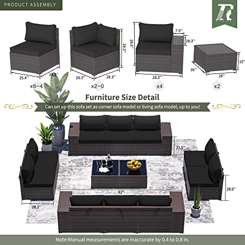 Image of 12 PCS Outdoor Patio Furniture Set,Outdoor Sectional Furniture All Weather PE Rattan Wicker Patio Conversation Set with 2 Coffee Tables and 10 Thickened Cushions,Black