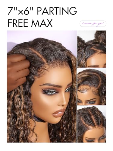 Image of LUVME HAIR 7x6 HD Lace All-Day Comfort Wig PartingMax Lace Wigs Water Wave Curly Lace Front Wigs Human Hair Pre Cut Plucked Lace Frontal Glueless 18 Inches Hlighlight Color