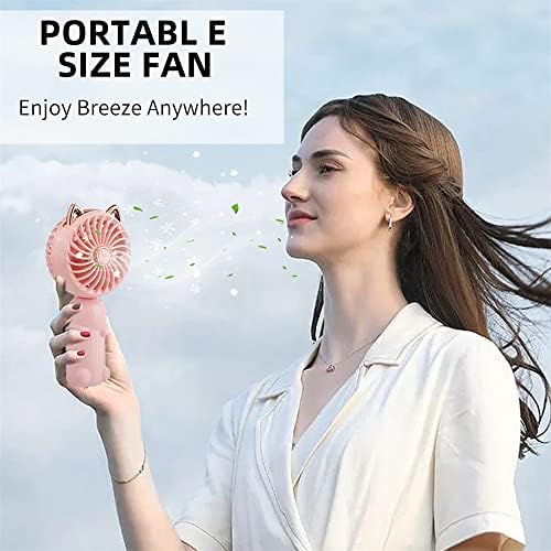 Moskado Portable Mini Handheld Fan, Cute Cat Small Electric Fan with Rechargeable Battery and 3 Speeds for Girls/Ladies/Kids Outdoor Travel, Foldable USB Hand Fan for Bedroom/Desktop/Office (Pink)