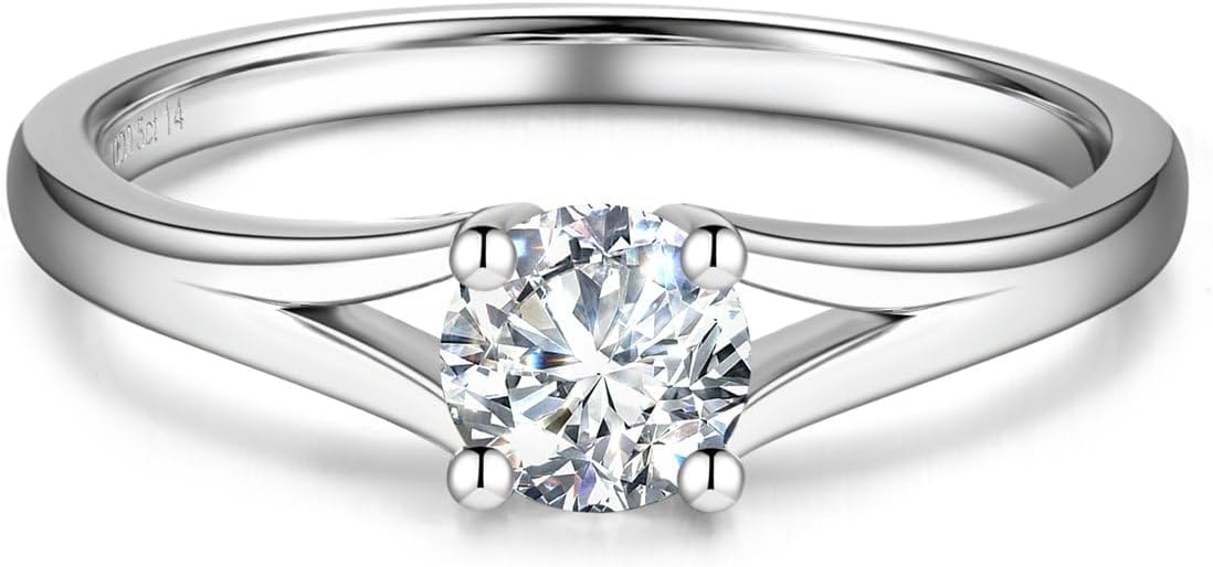 AGVANA 0.5 Carat - 1 Carat Lab Grown Diamond 4 Prong Solitaire Ring in Sterling Silver Promise Engagement Anniversary Wedding Ring for Women (D-E Color, VS Clarity)