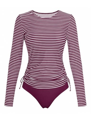Image of ZAFUL Women's Long Sleeve Rash Guard UPF 50+ Sun Protection Surf Swim Shirts Drawstring Tankini Swimsuit