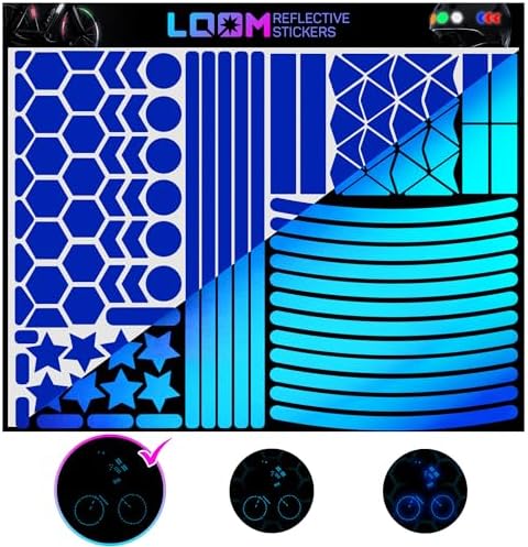 LOOM Reflective Stickers Mega Kit (101pcs Blue)• Nighttime Safety Waterproof Self-Adhesive Decals for Helmets, Skateboard, Bike, Scooter, E-Bike, Motorcycle & Strollers • Bright Colors