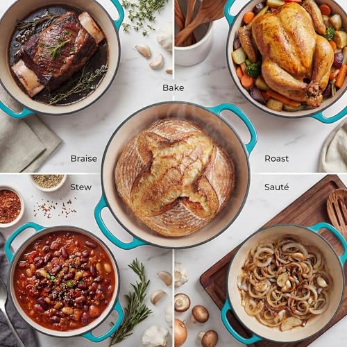 Image of Zulay Kitchen 7.7 Quart Enameled Cast Iron Dutch Oven Pot with Lid - Premium Durability & Oven Safe up to 500F - Heavy Duty Cookware Perfect for Bread Baking, Stews, Braising & Roasting - Light Blue