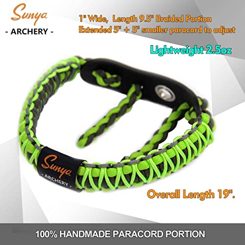 Sunya Archery Bow Wrist Sling, 550 Paracord Strap Comfortable On Hand.100% Full Grain Leather Yoke, Multiple Camo Colors.fit Compound Bow Stabilizer & Recurve. (Maclaren Grey Green) #TOP2