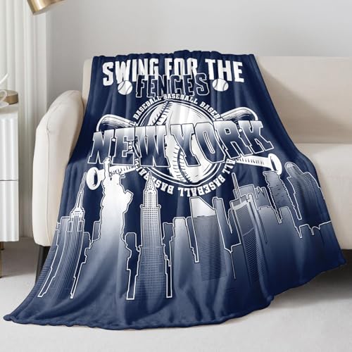 Faopiuic Baseball Fans Throw Blanket for Men Women Sports Gifts for New York Fans 60x50 Baseball Team Blanket for Sofa Bed