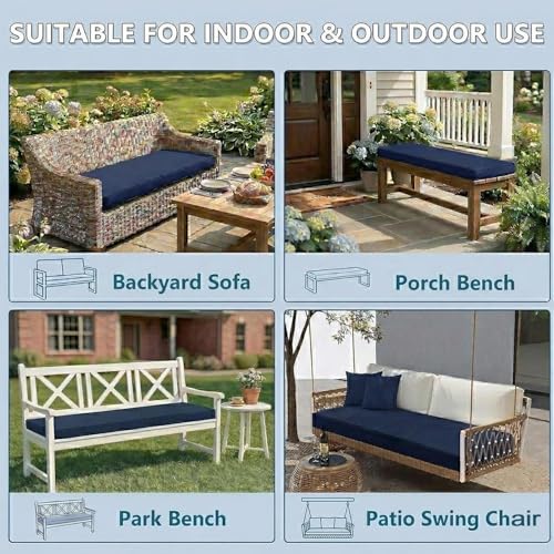 Coussin extérieur en lin pour banc de jardin bleu 63x12x2in imperméable - 7