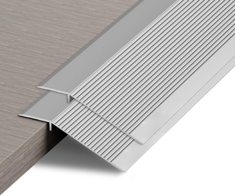 2Pack 1M Aluminum Floor Transition Strip Door Bar,Floor Bar for Doorways Threshold Ramp Tile Laminate Planks,Suitable for Height Difference 2cm(Silver,7cm)