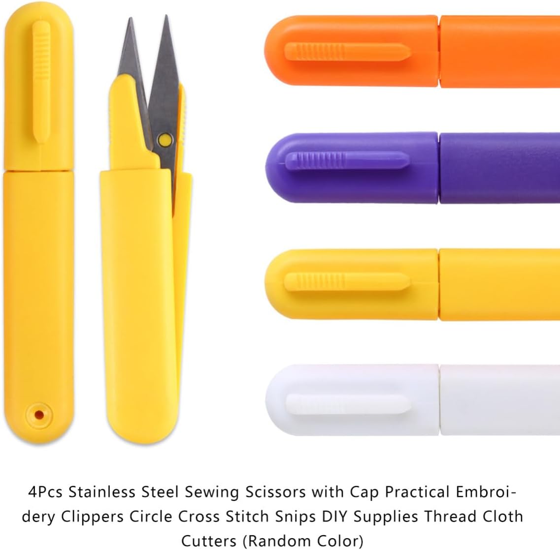 Abaodam Mini Sewing Scissors with Hanging Design Stainless Steel 4pcs Random Color Lightweight Thread Cutter for Tailor and Trimming Embroidery Cross Stitch Crafts
