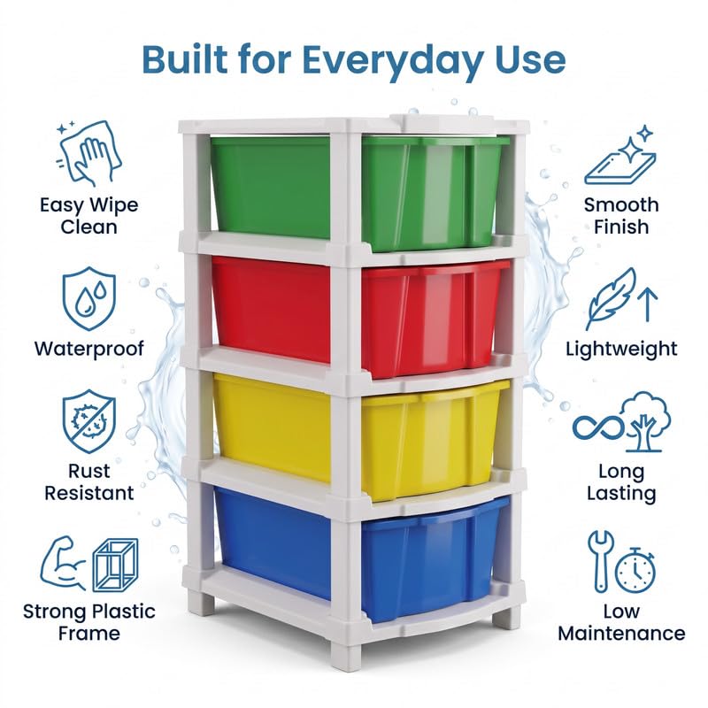Image of Kavira Plastic Drawer Storage Tower - Space Organizer|Multi,4 Layer