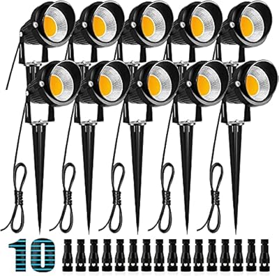 ZUCKEO 10W Low Voltage Landscape Lights LED Landscape Lighting with Connectors 12V Waterproof Outdoor Landscape Spotlights Floor Yard Lawn Best Garden Lights 1000LM Warm White (10Pack with Connector)