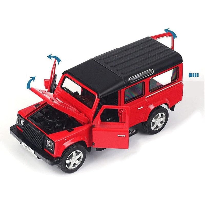 CROPDAK 🏎️ Scale Exclusive Alloy Metal Pull Back Die-cast Car Model with Sound Light Mini Auto Toy for Kids Metal Model Toy Car with Sound and Light (1.32 Scale Defender-RED) 2