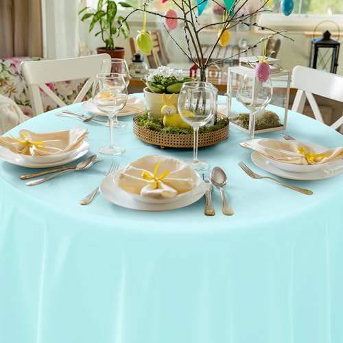 Image of 24Pack Round Pastel Color Tablecloths,Plastic Pastel Rainbow Tablecloth Disposable Round Table Covers for Baby Shower, Wedding,Girls Birthday Party and Ice Cream Party Decoration,6Color, 84 Inch
