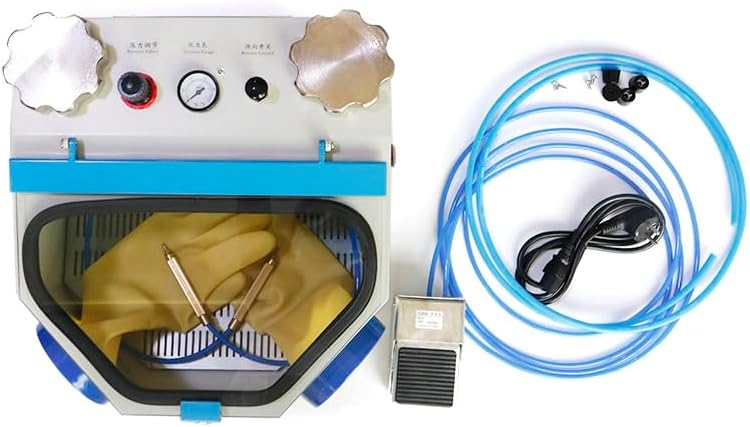 Twin-Pen Fine with LED Light Lab Sandblaster Large View Window Sand Blasting Machine Blue