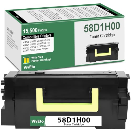 Image of 58D1H00 Black High Yield Toner (with New Chip) Repalcement for Lexmark 58D1H00 Toner Cartridge 58D1000 for MS725 MS821 MS822 MS823 MS824 MS825 MS826 MX721 MX722 Laser Printers, 1 Pack 58D1H00 Ink
