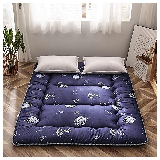 Navy Space Adventure Japanese Floor Futon Mattress, Thicken Tatami Mat Sleeping Pad Foldable Bed Roll Up Mattress Floor Lounger Bed Couches and Sofas for Kids Queen Size