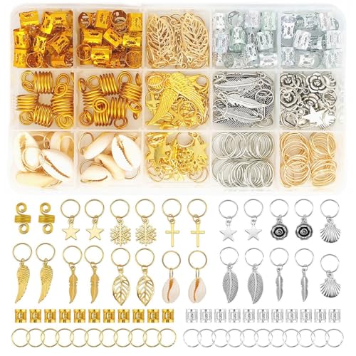 Image of PALAY 220 Pcs Alloy Hair Charms Rings Beads for Braids Jewellery