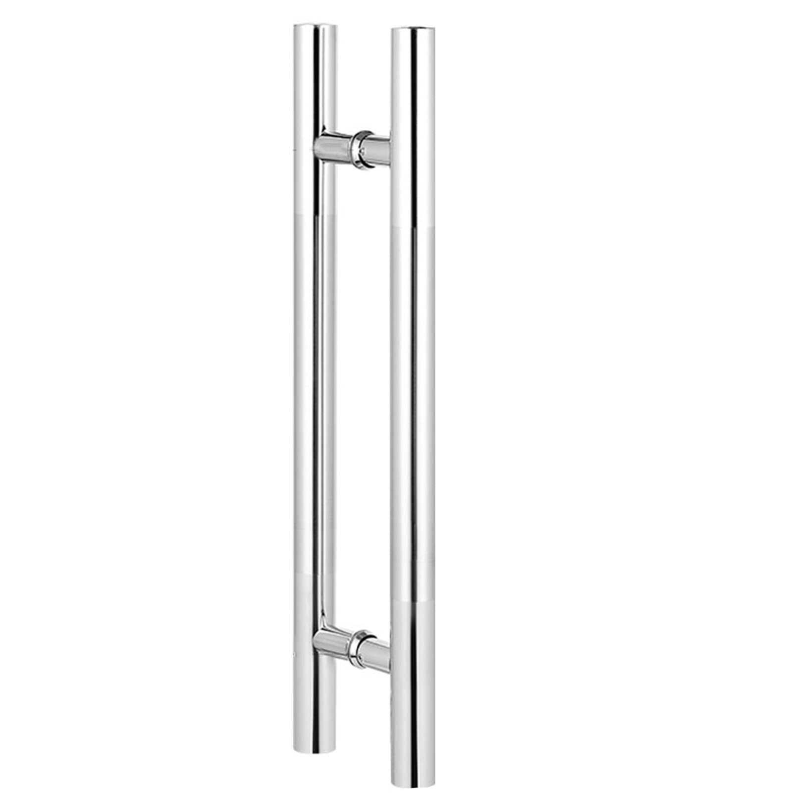 Polerowany chromowany uchwyt do drzwi z zestawem instalacyjnym – okrągły drewniany drążek do drzwi szklanych – konstrukcja Push/Pull (biała, 80 cm / 32 cale - 50 cm)